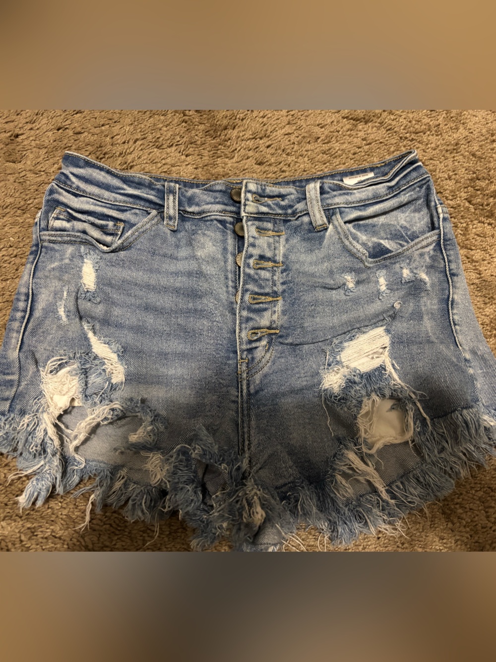 Signature Light Blue Distressed Denim Shorts with Frayed Hem